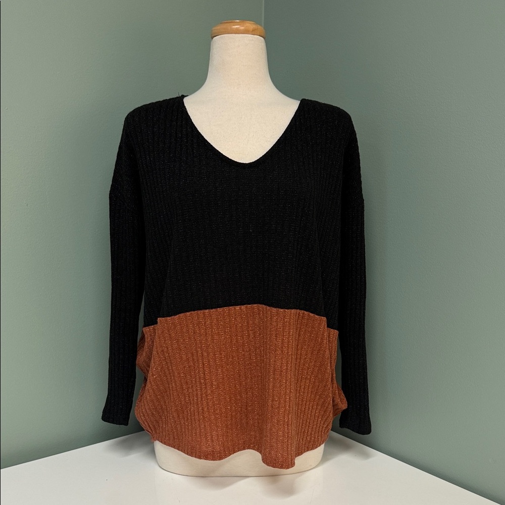143 Story - Black and Rust Color block Sweater